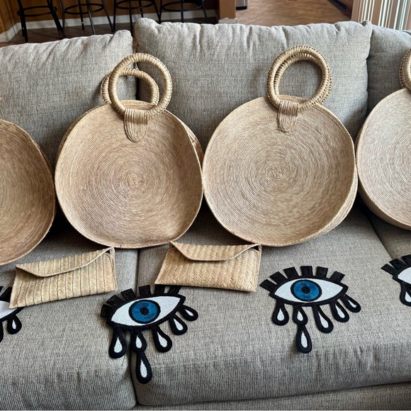 Handcrafted Tan Woven Basket with Handle - Picture 3 of 3